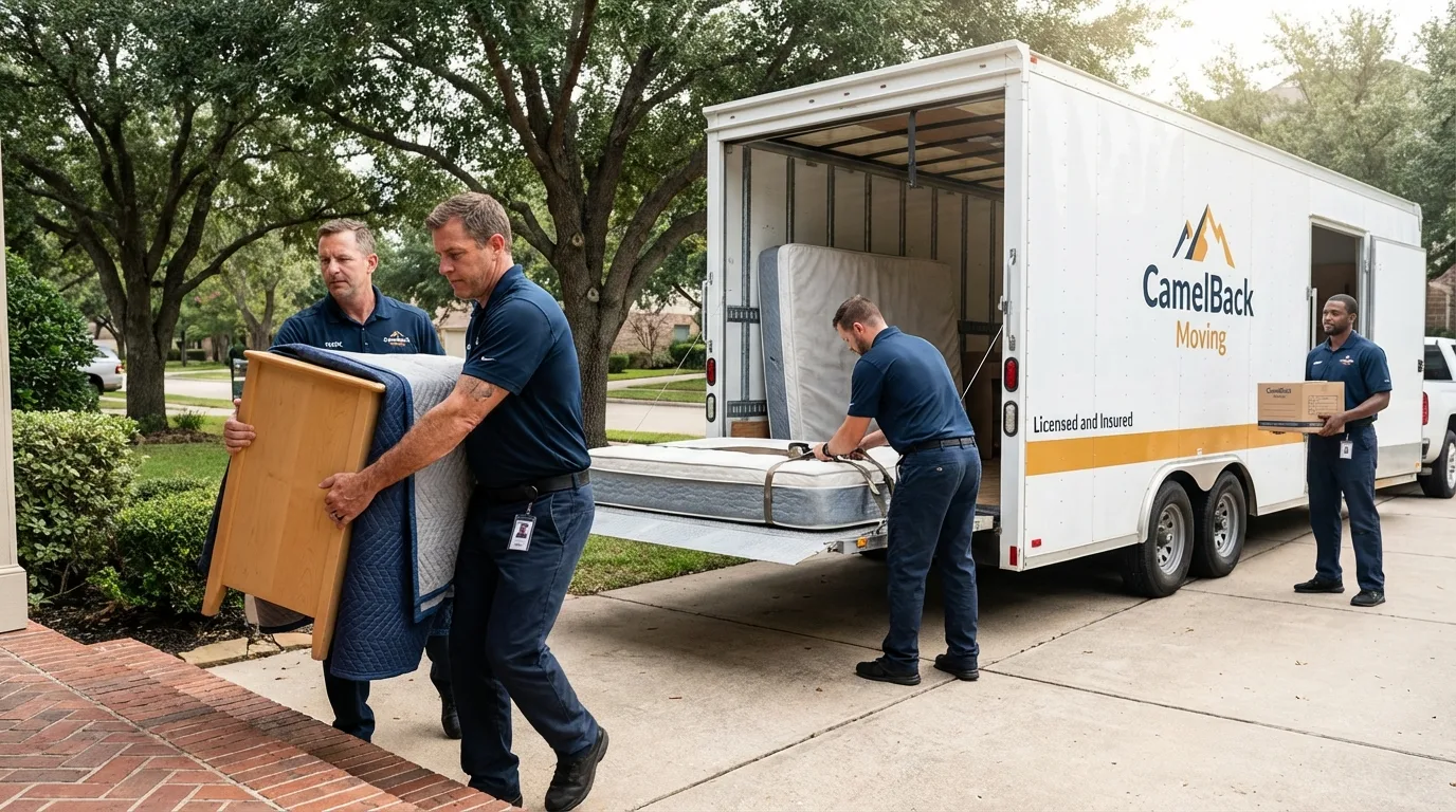 Crew loading residential truck for cross-state move from Litchfield, MI